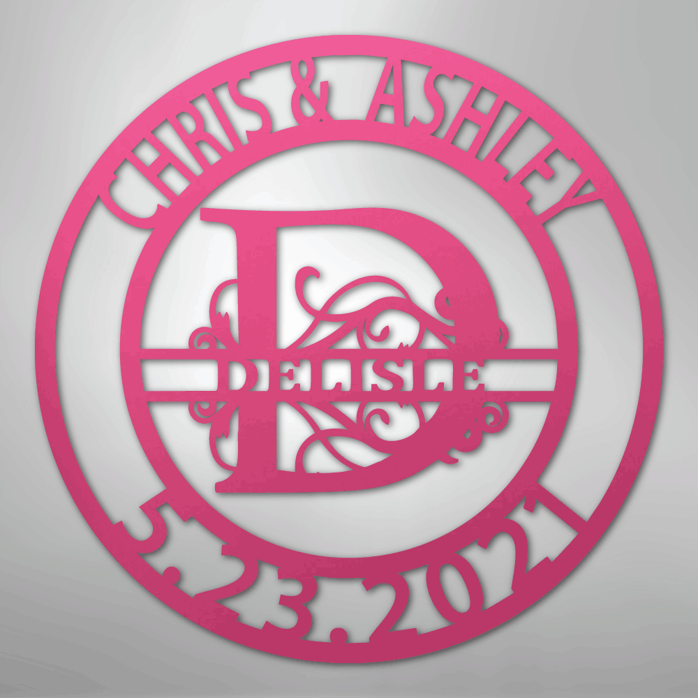 Steel Sign Pink / 24" Elaborate Split Letter Family Name - Steel Sign