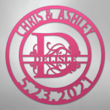 Steel Sign Pink / 24" Elaborate Split Letter Family Name - Steel Sign