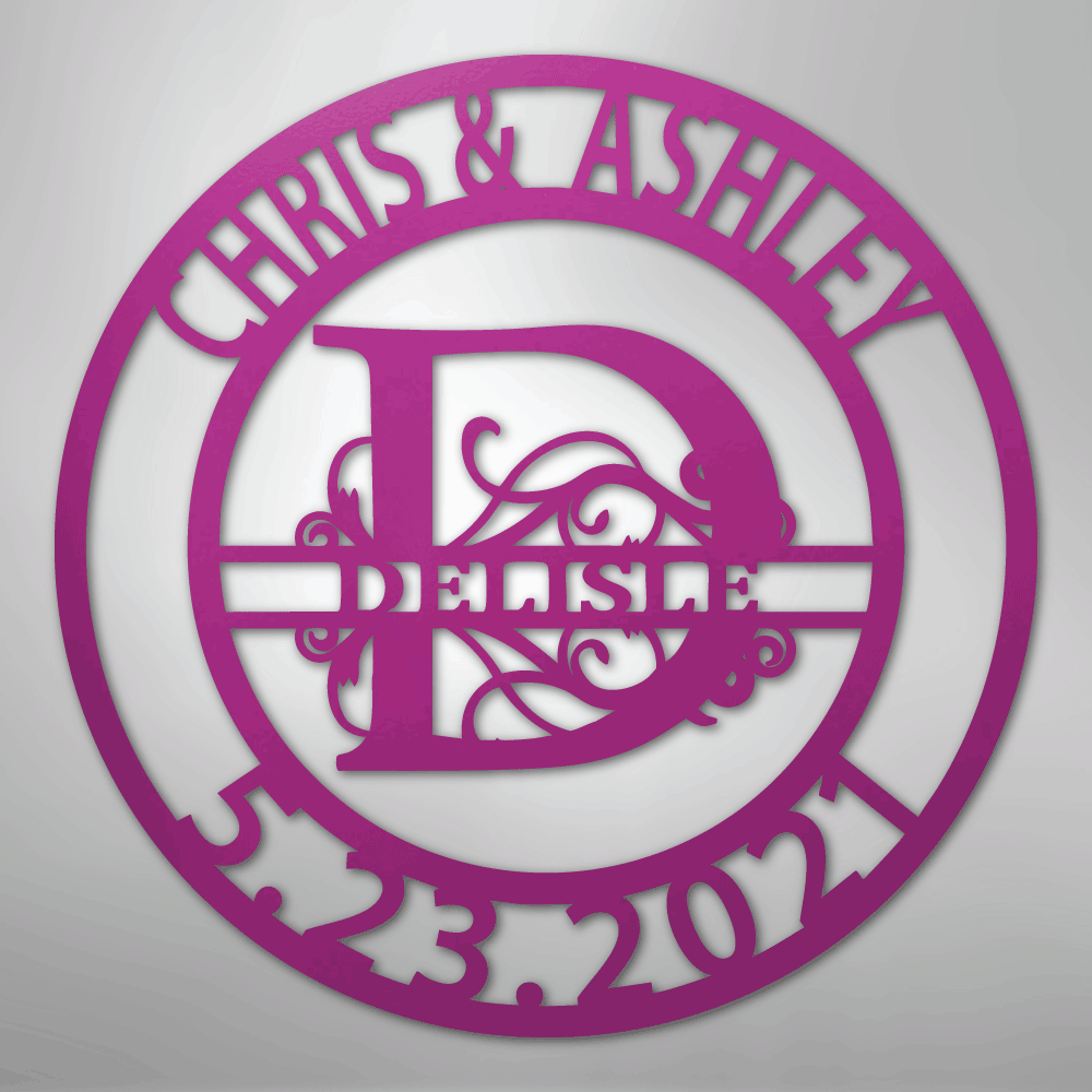 Steel Sign Purple / 24" Elaborate Split Letter Family Name - Steel Sign
