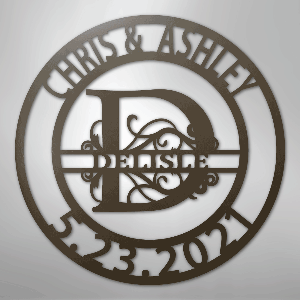 Steel Sign Stone / 24" Elaborate Split Letter Family Name - Steel Sign