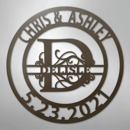 Steel Sign Stone / 24" Elaborate Split Letter Family Name - Steel Sign