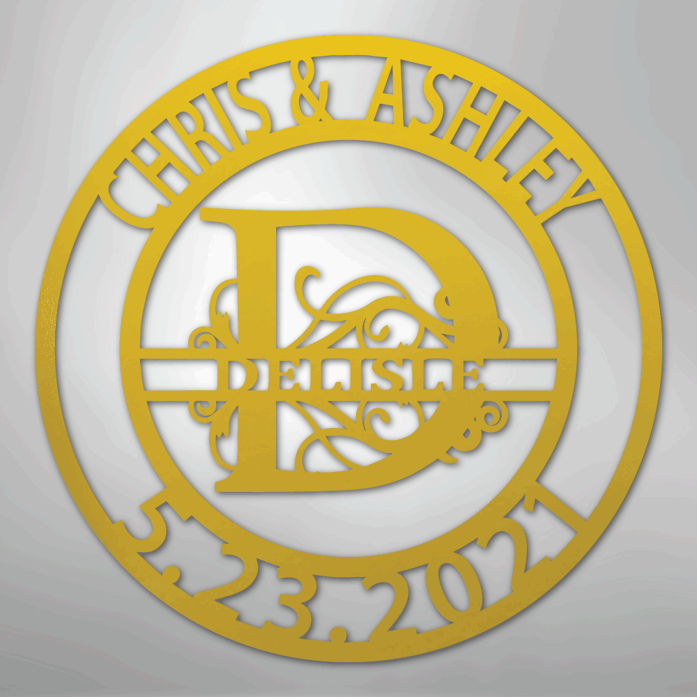 Steel Sign Yellow / 24" Elaborate Split Letter Family Name - Steel Sign