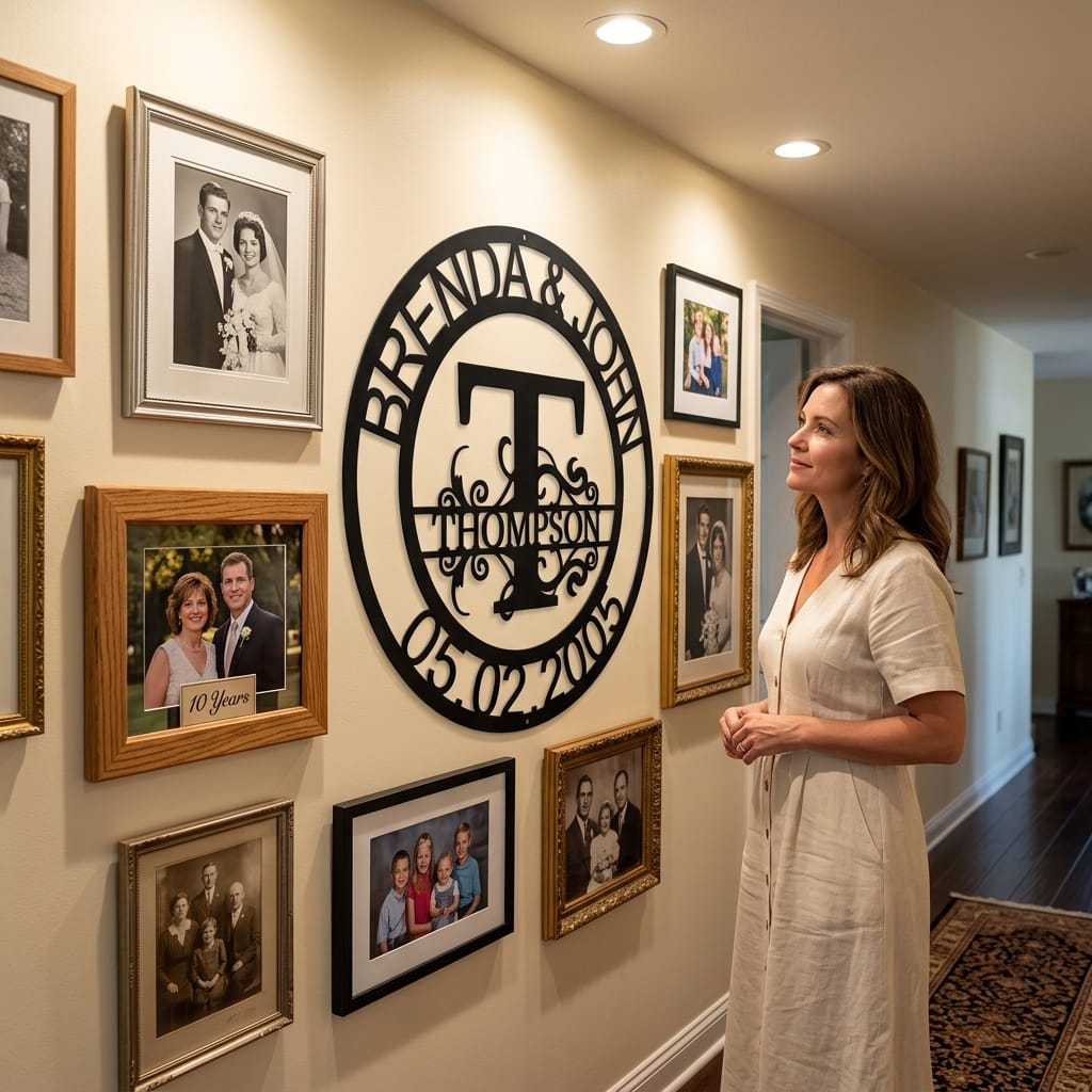 Steel Sign Elaborate Split Letter Family Name - Steel Sign