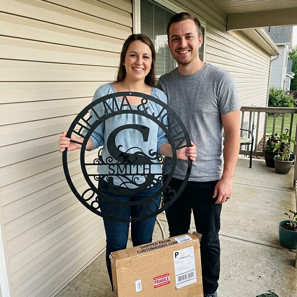 Steel Sign Elaborate Split Letter Family Name - Steel Sign