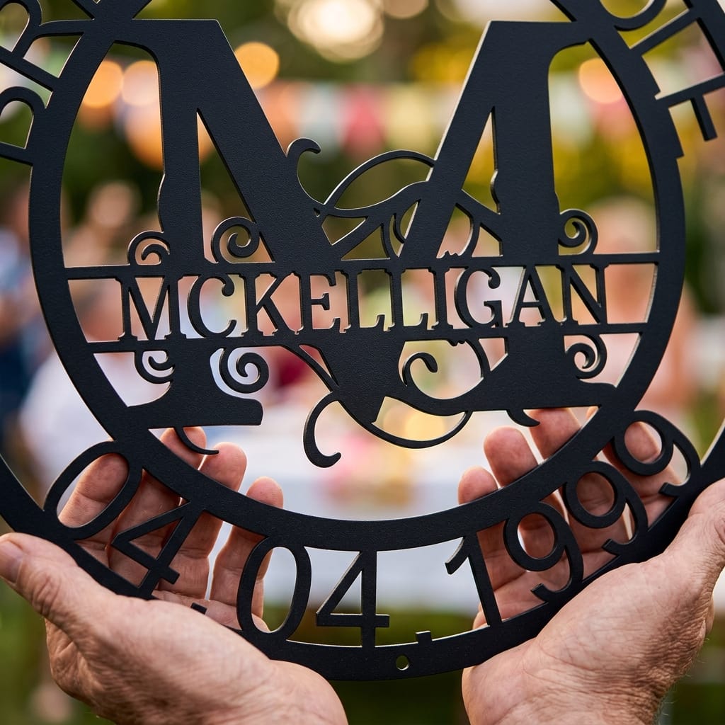 Steel Sign Elaborate Split Letter Family Name - Steel Sign