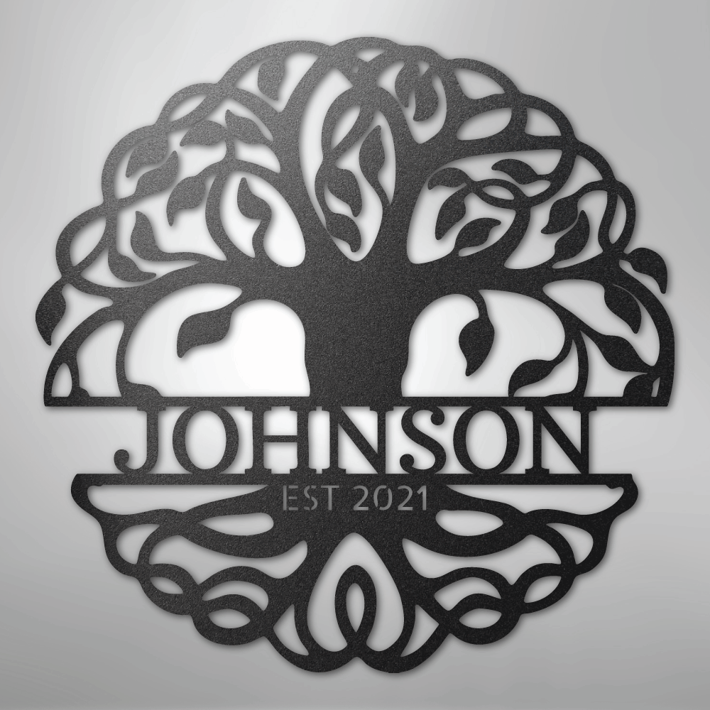Steel Sign Black / 12" Fancy Tree of Life Monogram - Steel Sign