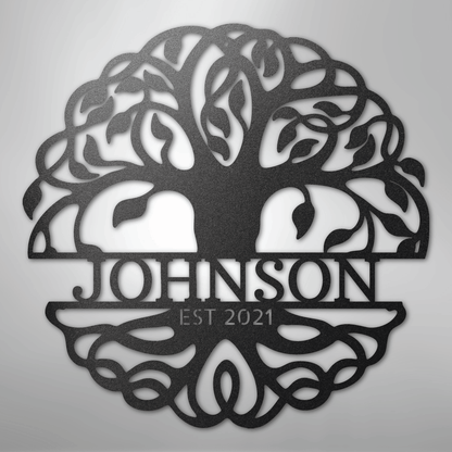 Steel Sign Black / 12" Fancy Tree of Life Monogram - Steel Sign