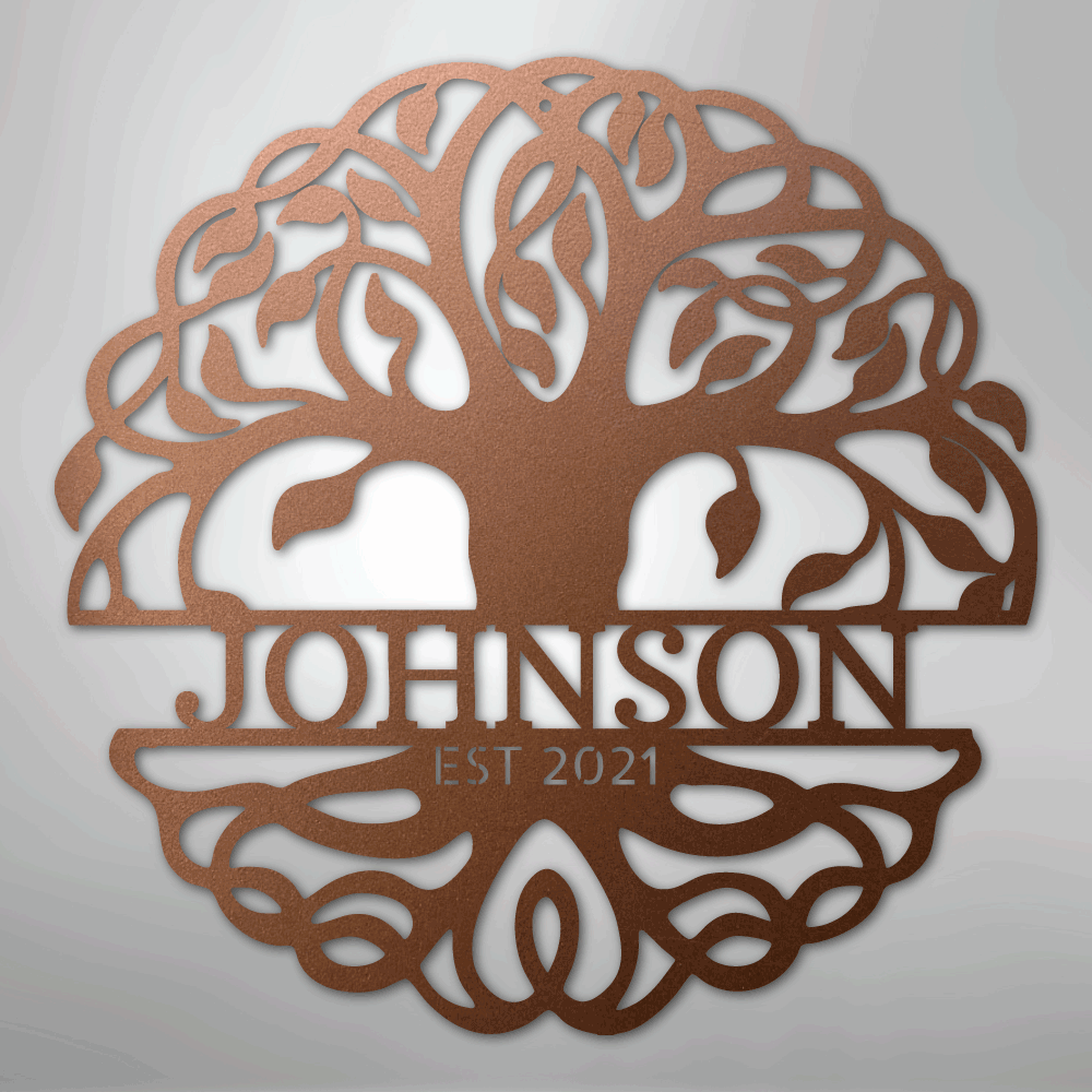 Steel Sign Copper / 12" Fancy Tree of Life Monogram - Steel Sign