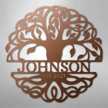 Steel Sign Copper / 12" Fancy Tree of Life Monogram - Steel Sign