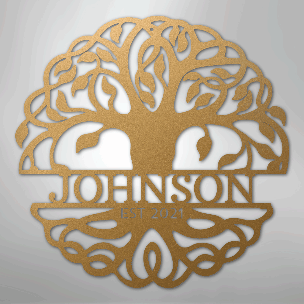 Steel Sign Gold / 12" Fancy Tree of Life Monogram - Steel Sign