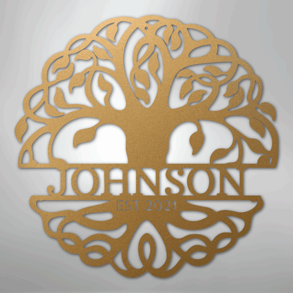 Steel Sign Gold / 12" Fancy Tree of Life Monogram - Steel Sign