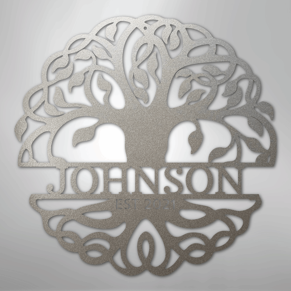 Steel Sign Silver / 12" Fancy Tree of Life Monogram - Steel Sign