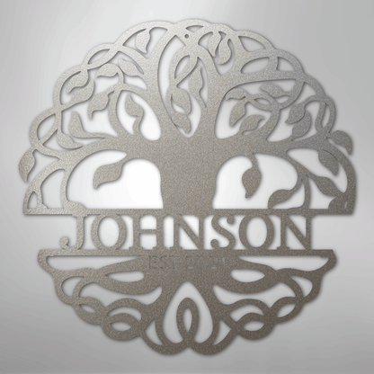 Steel Sign Silver / 12" Fancy Tree of Life Monogram - Steel Sign