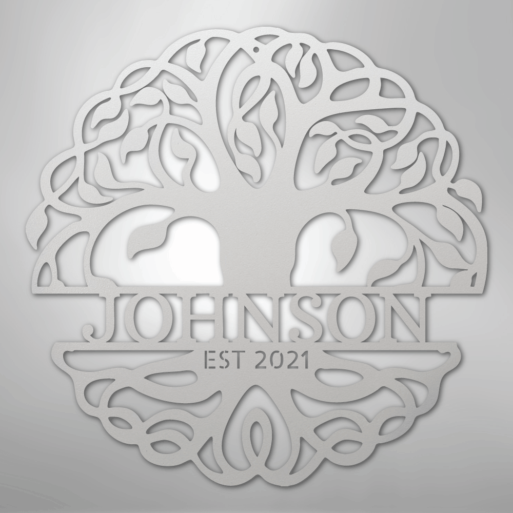 Steel Sign White / 12" Fancy Tree of Life Monogram - Steel Sign