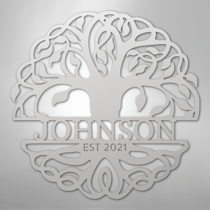 Steel Sign White / 12" Fancy Tree of Life Monogram - Steel Sign