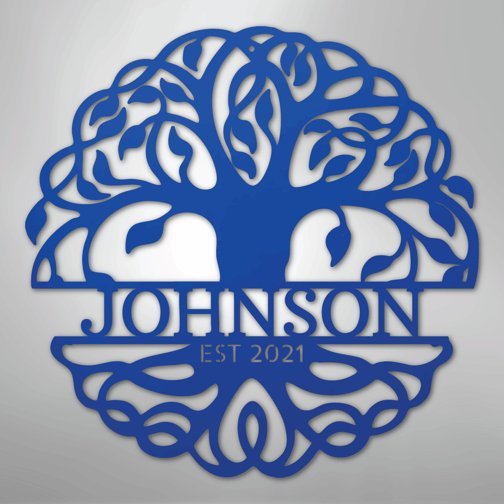 Steel Sign Blue / 24" Fancy Tree of Life Monogram - Steel Sign