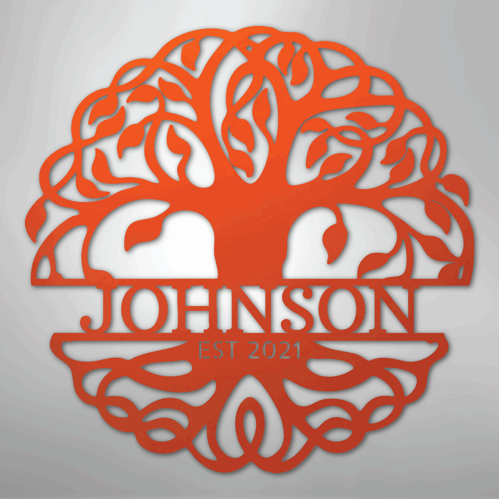 Steel Sign Orange / 24" Fancy Tree of Life Monogram - Steel Sign