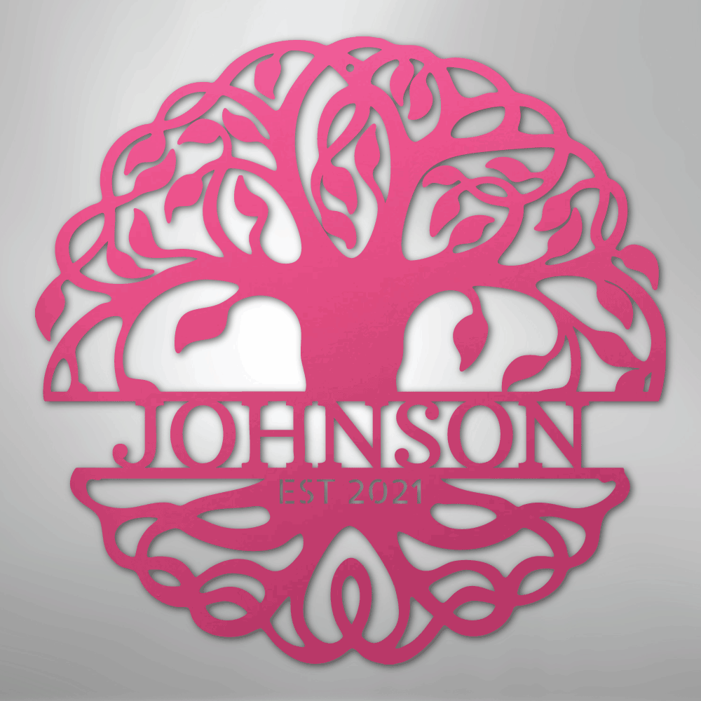 Steel Sign Pink / 24" Fancy Tree of Life Monogram - Steel Sign