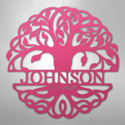 Steel Sign Pink / 24" Fancy Tree of Life Monogram - Steel Sign