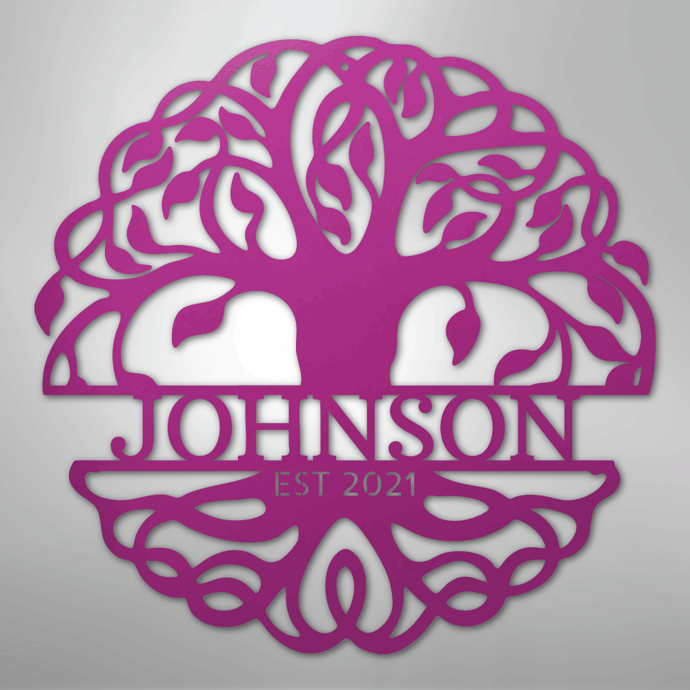 Steel Sign Purple / 24" Fancy Tree of Life Monogram - Steel Sign