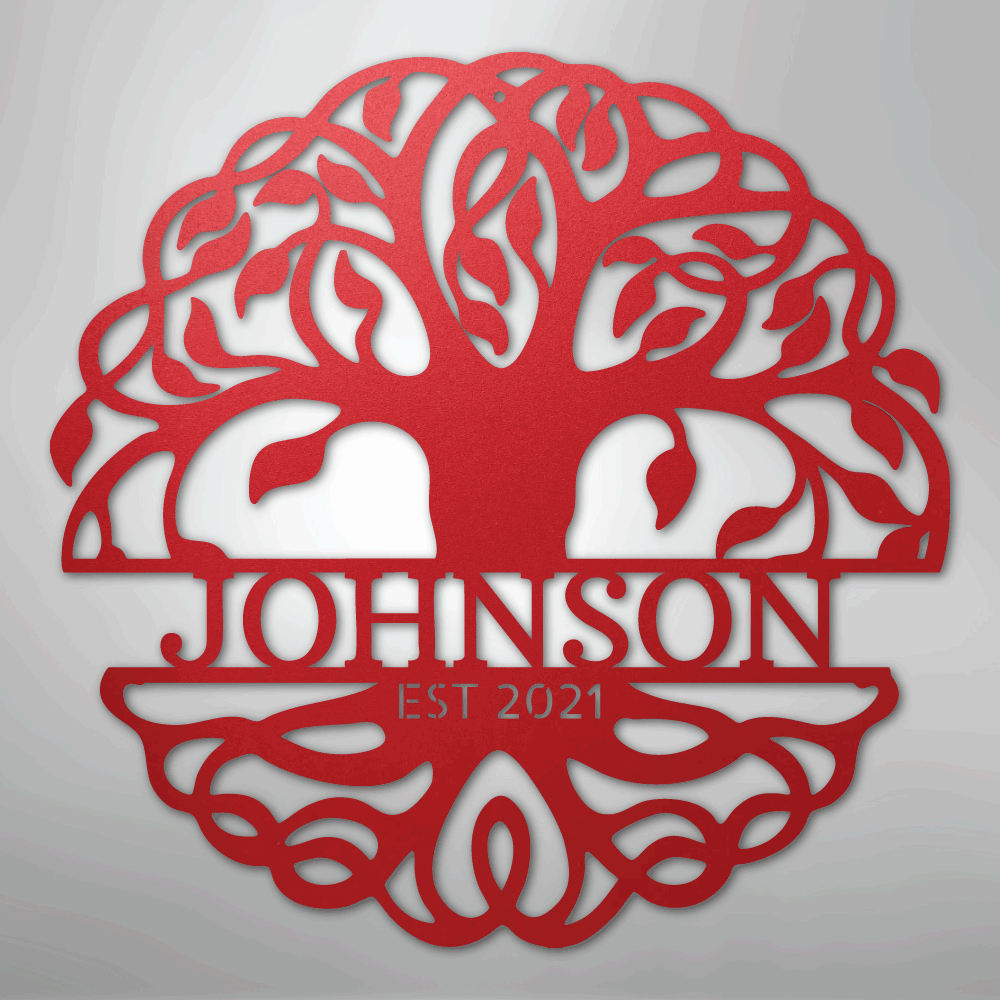 Steel Sign Red / 24" Fancy Tree of Life Monogram - Steel Sign