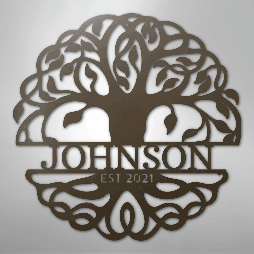 Steel Sign Stone / 24" Fancy Tree of Life Monogram - Steel Sign