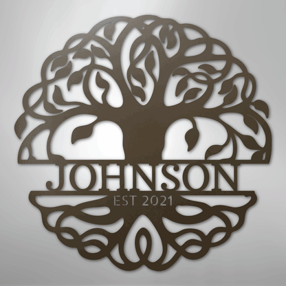 Steel Sign Stone / 24" Fancy Tree of Life Monogram - Steel Sign