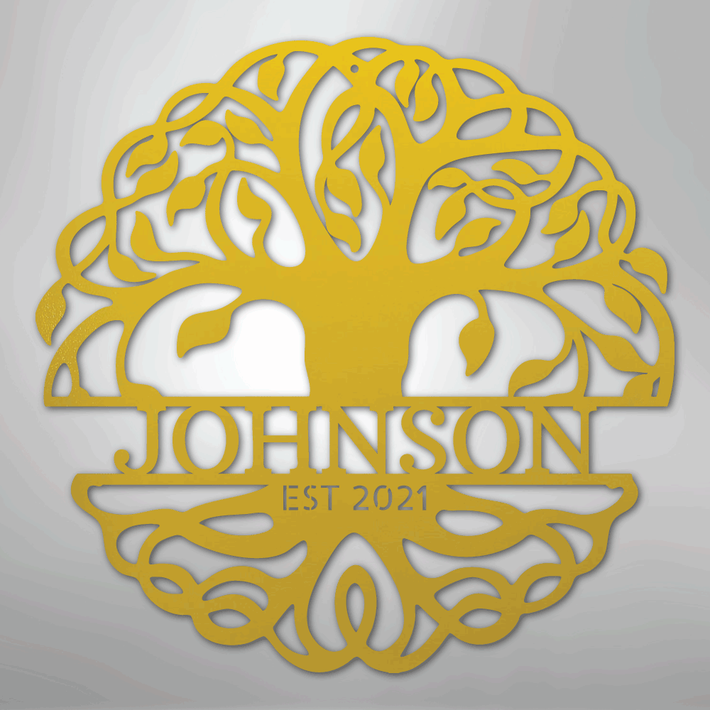 Steel Sign Yellow / 24" Fancy Tree of Life Monogram - Steel Sign