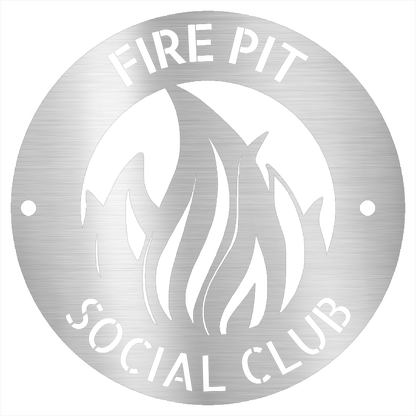 Steel Sign Silver / 12 Fire Pit Metal Wall Art Sign – Flame Steel Decor for Backyard, Patio, Garage or Cabin