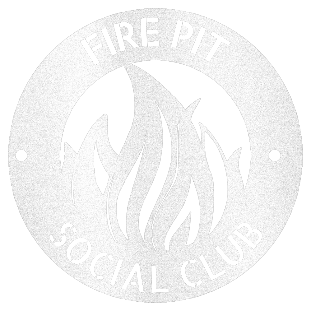 Steel Sign White / 12 Fire Pit Metal Wall Art Sign – Flame Steel Decor for Backyard, Patio, Garage or Cabin