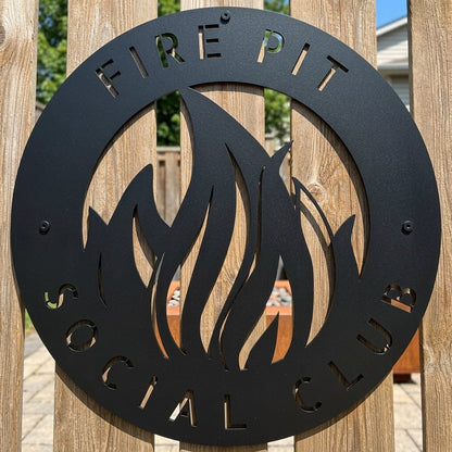 Steel Sign Fire Pit Metal Wall Art Sign – Flame Steel Decor for Backyard, Patio, Garage or Cabin