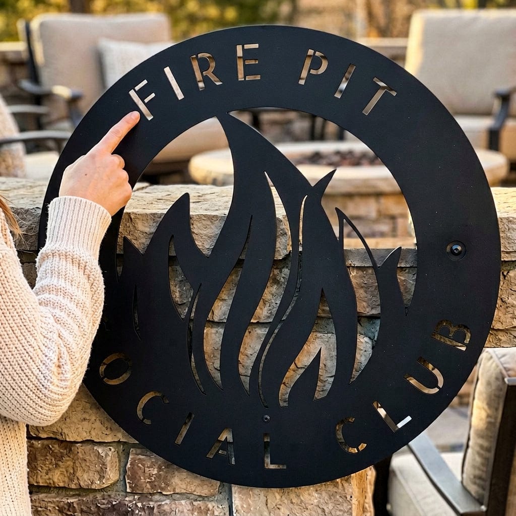 Steel Sign Fire Pit Metal Wall Art Sign – Flame Steel Decor for Backyard, Patio, Garage or Cabin