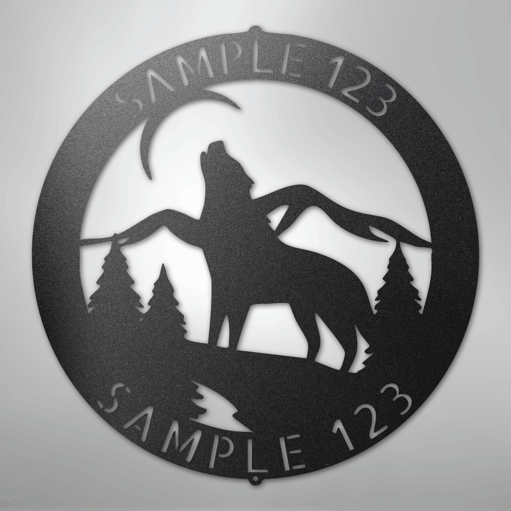 Steel Sign Black / 12" Howling Wolf Monogram - Steel Sign