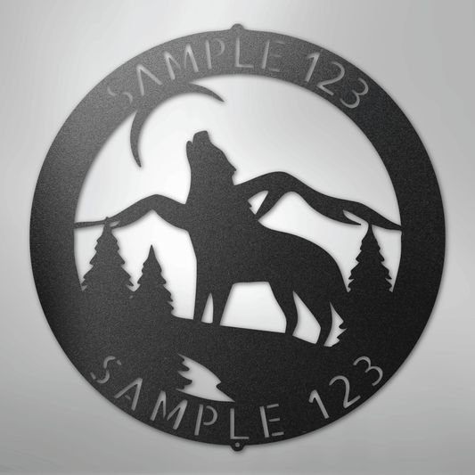 Steel Sign Black / 12" Howling Wolf Monogram - Steel Sign