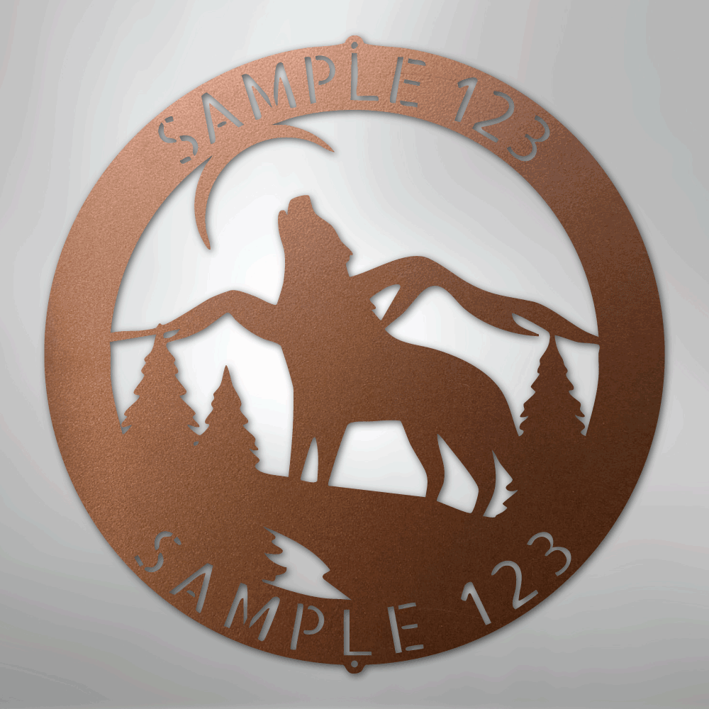 Steel Sign Copper / 12" Howling Wolf Monogram - Steel Sign