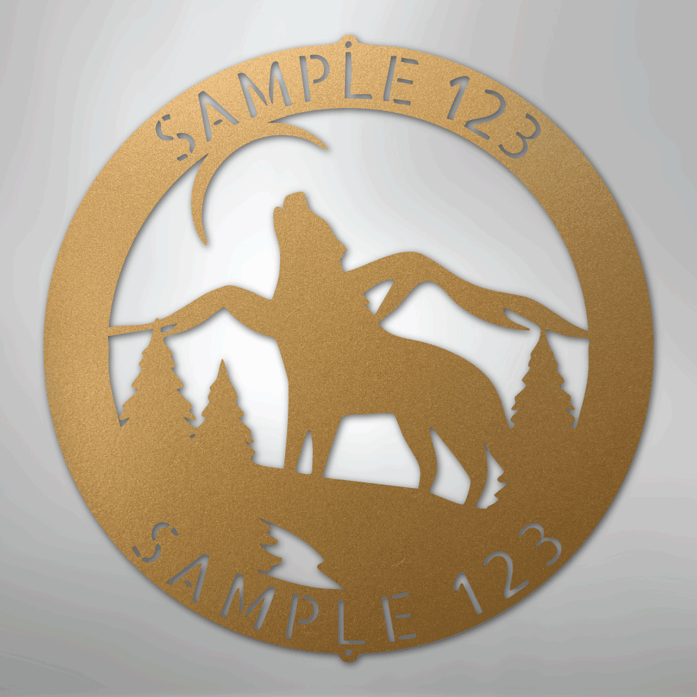 Steel Sign Gold / 12" Howling Wolf Monogram - Steel Sign