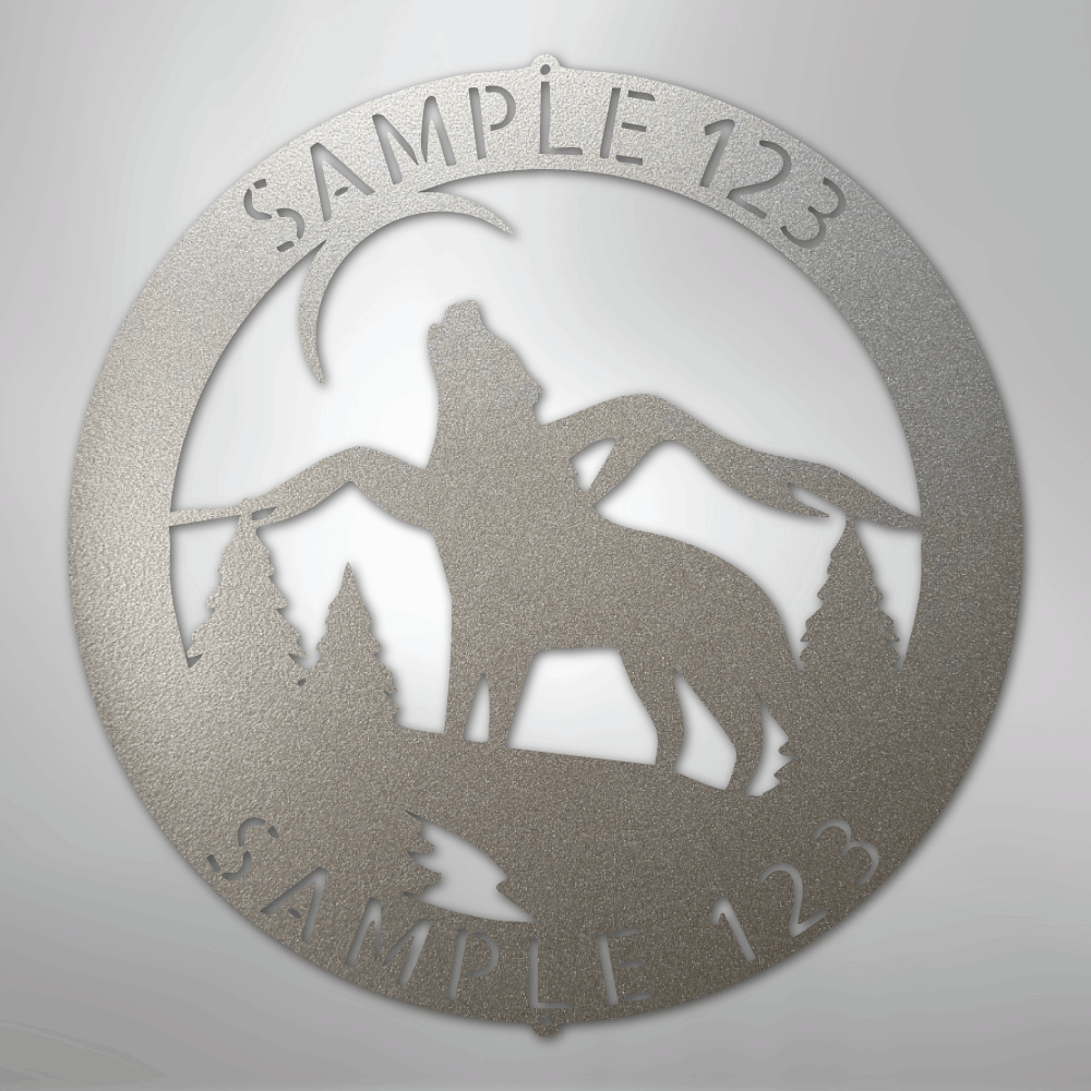 Steel Sign Silver / 12" Howling Wolf Monogram - Steel Sign