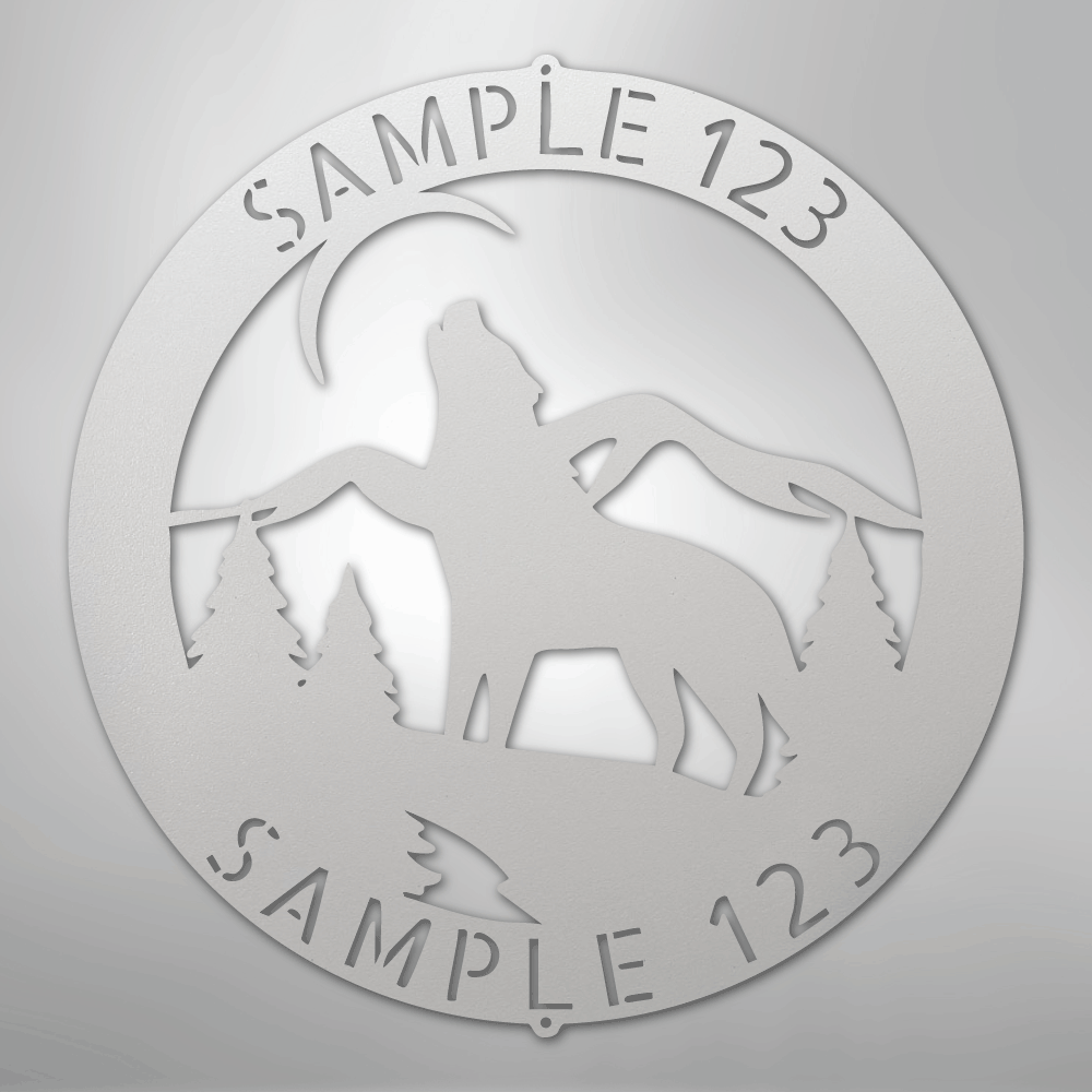 Steel Sign White / 12" Howling Wolf Monogram - Steel Sign