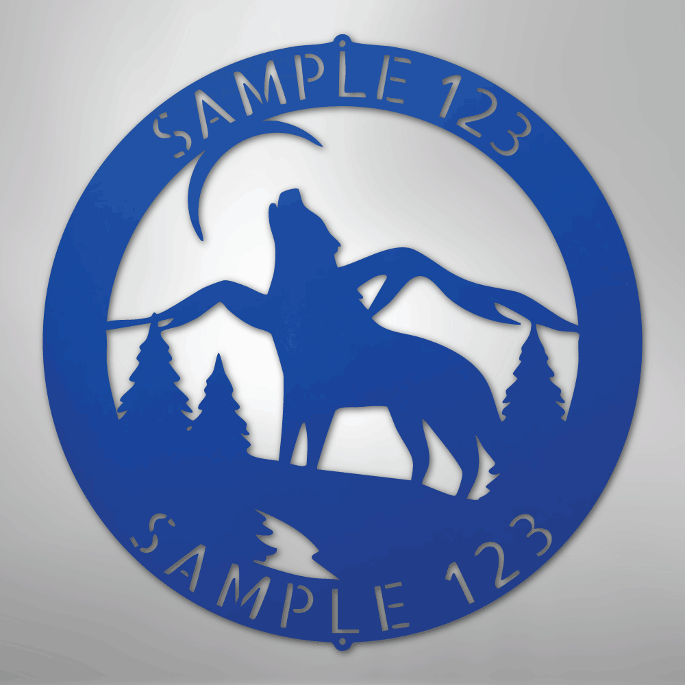 Steel Sign Blue / 24" Howling Wolf Monogram - Steel Sign