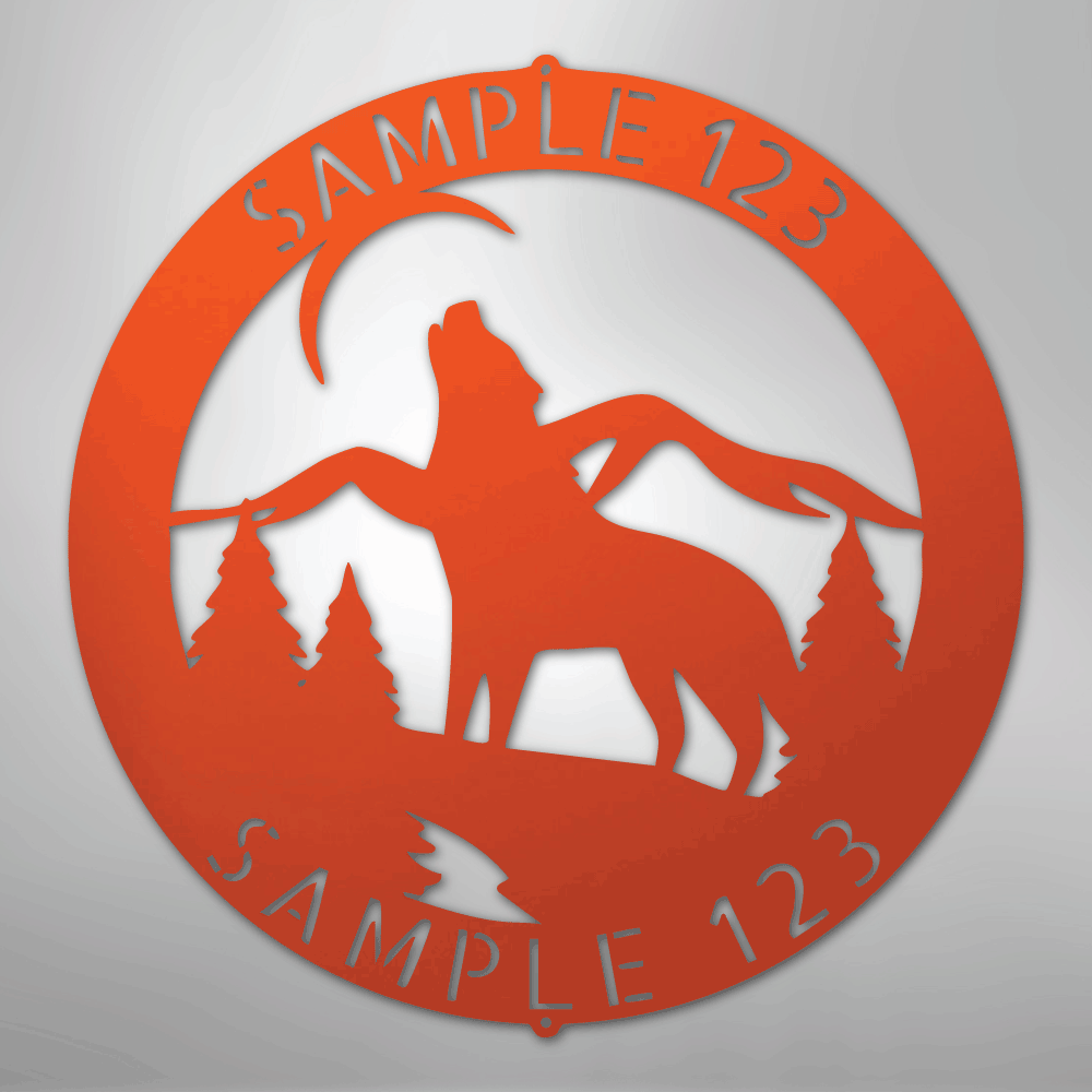 Steel Sign Orange / 24" Howling Wolf Monogram - Steel Sign