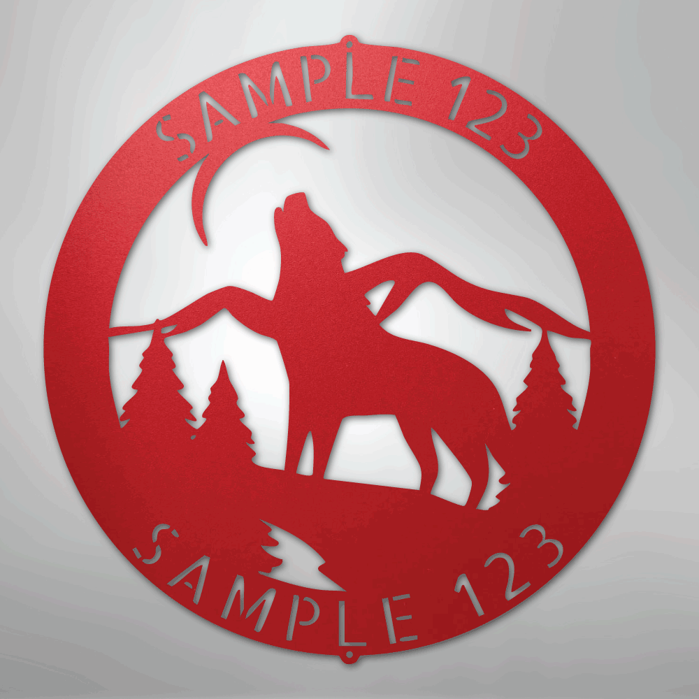 Steel Sign Red / 24" Howling Wolf Monogram - Steel Sign