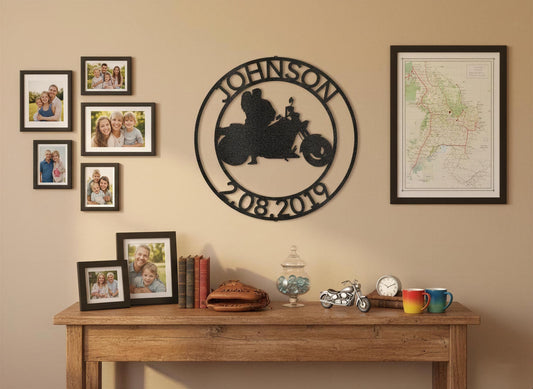 Steel Sign Black / 12" Motorcycle Couple Anniversary Sign | Personalized Name and Date