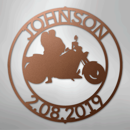 Steel Sign Copper / 12" Motorcycle Couple Anniversary Sign | Personalized Name and Date
