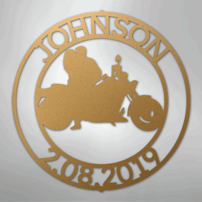 Steel Sign Gold / 12" Motorcycle Couple Anniversary Sign | Personalized Name and Date