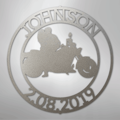 Steel Sign Silver / 12" Motorcycle Couple Anniversary Sign | Personalized Name and Date