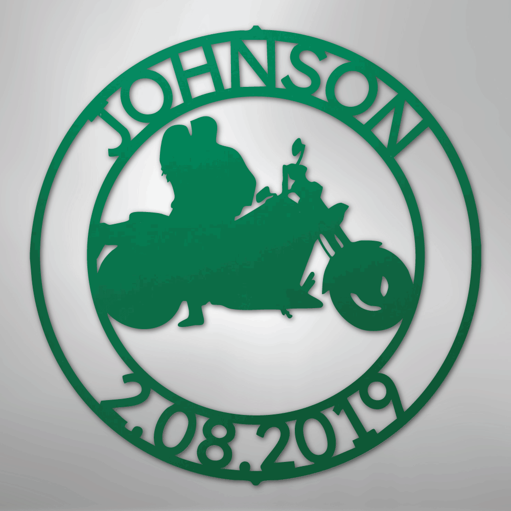 Steel Sign Green / 24" Motorcycle Couple Anniversary Sign | Personalized Name and Date