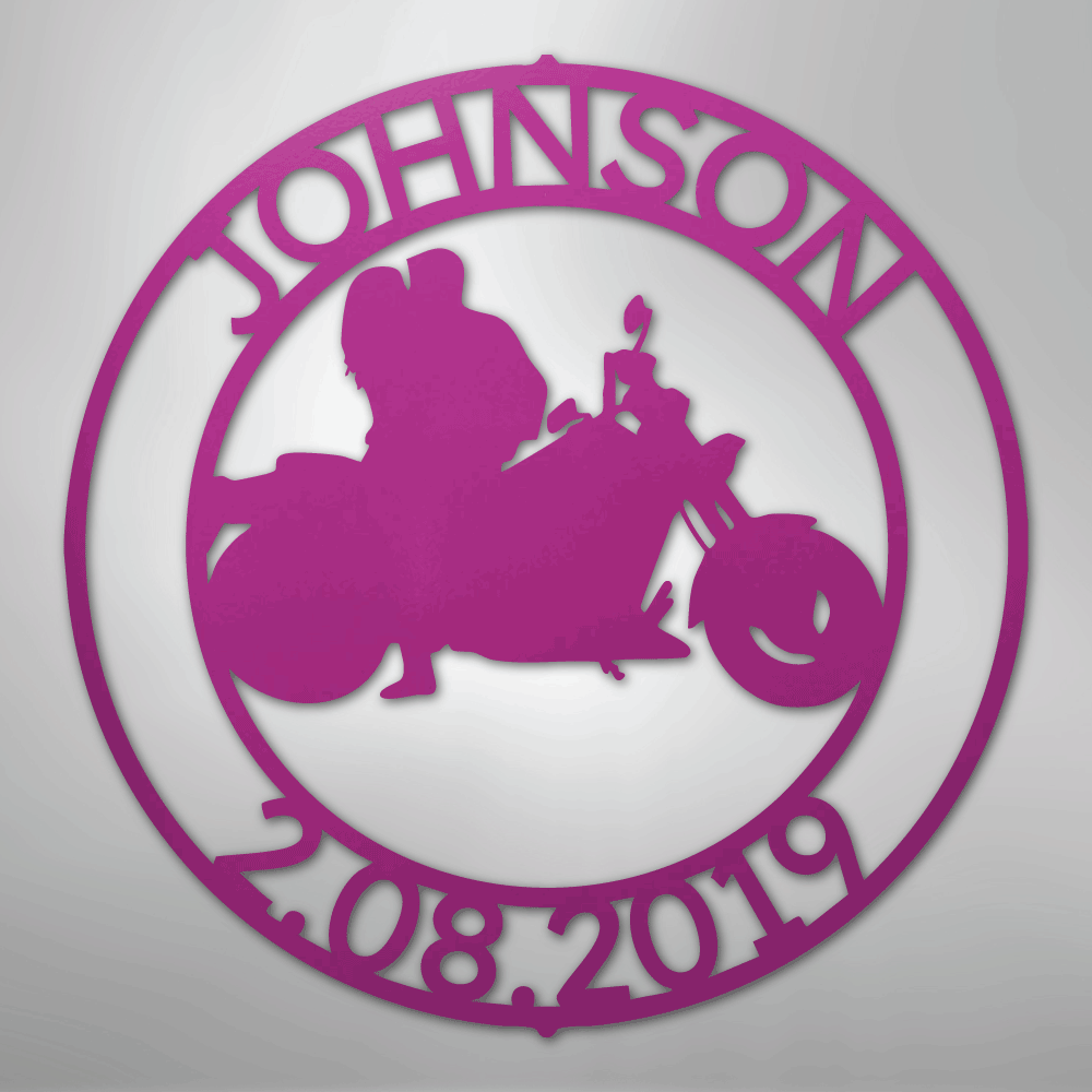 Steel Sign Purple / 24" Motorcycle Couple Anniversary Sign | Personalized Name and Date