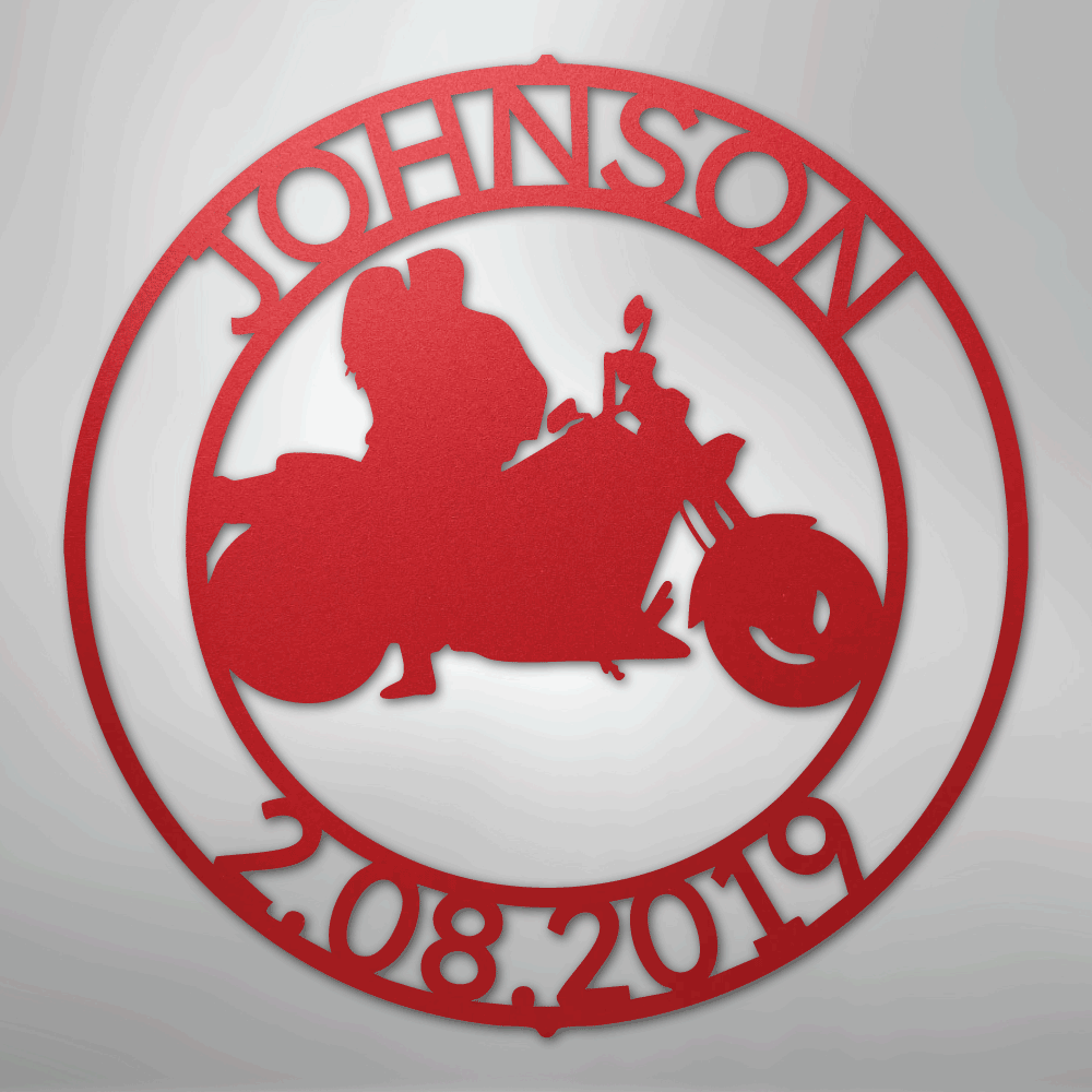 Steel Sign Red / 24" Motorcycle Couple Anniversary Sign | Personalized Name and Date