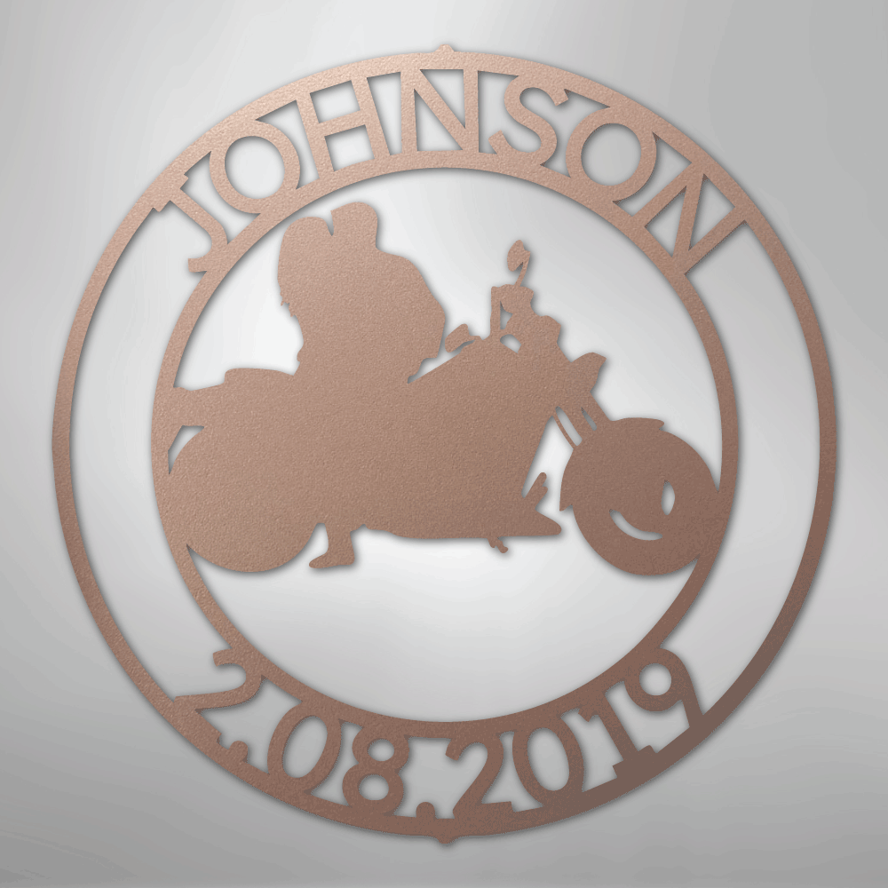 Steel Sign Rose / 24" Motorcycle Couple Anniversary Sign | Personalized Name and Date