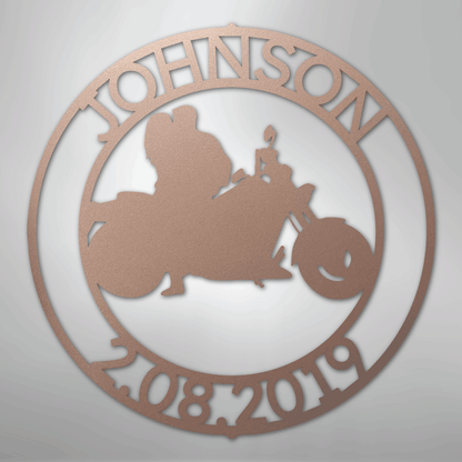 Steel Sign Rose / 24" Motorcycle Couple Anniversary Sign | Personalized Name and Date